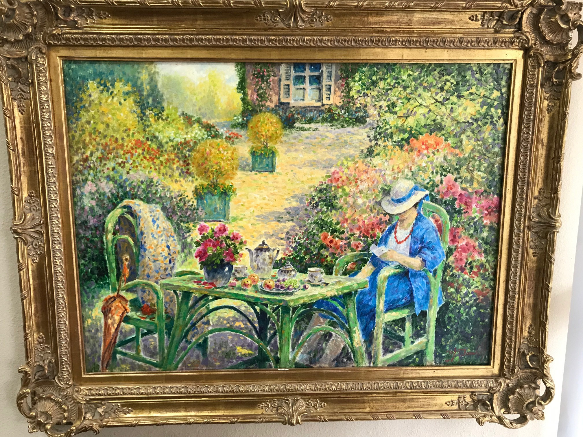 Pauwels Jos, Signed Original Oil on canvas, Lady reading in the garden, Impresionism