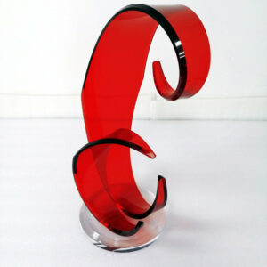 Lucite Sculpture Red Wave 24"H, Signed by Grace Absi