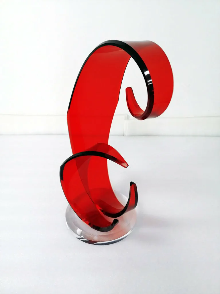 Lucite Sculpture Red Wave Signed by Grace Absi