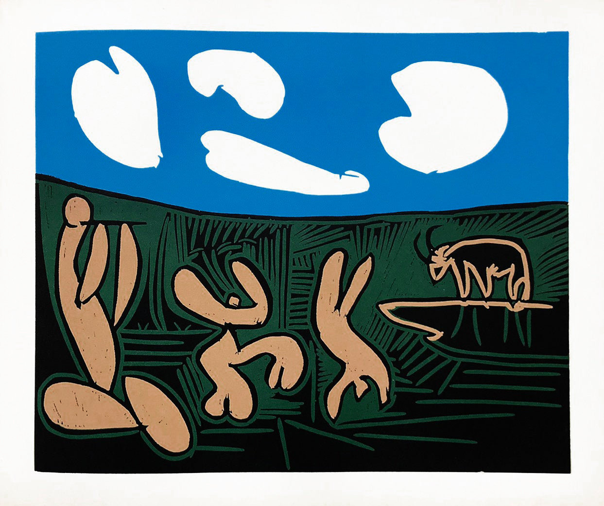 Pablo Picasso 30, Linogravures Bacchanale au taureau, 1962
