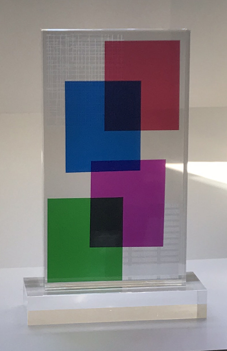 Lucite Acrylic Sculpture, Tower Composition 1, 19"H Signed