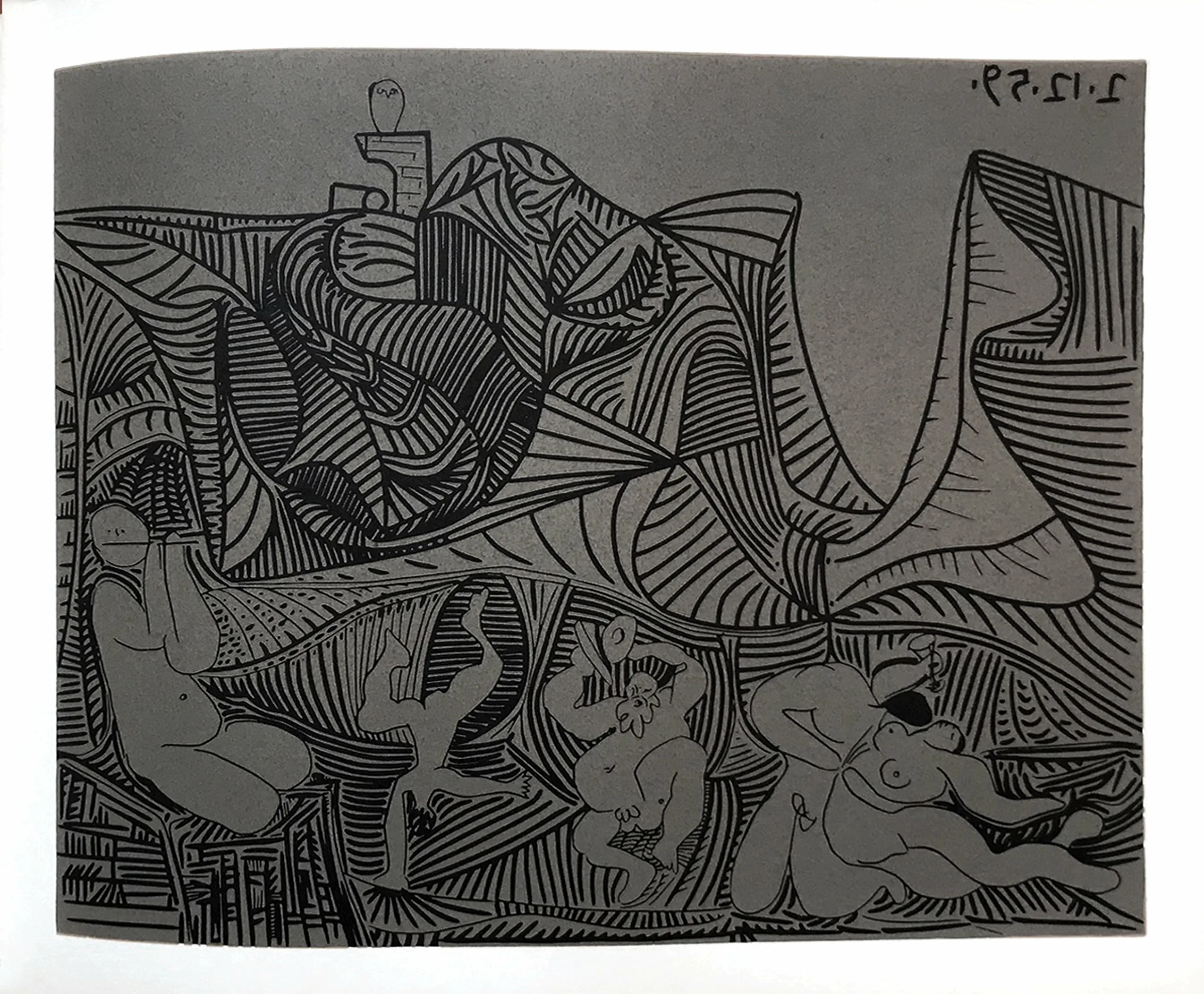 Picasso Linogravures 35, Bacchanale au hibou 1962