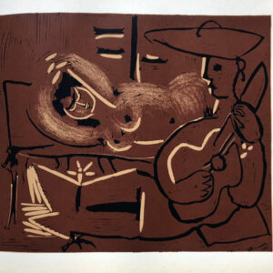 Pablo Picasso 15, Linogravures Femme couchee et guitariste 1962