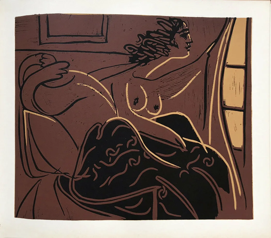 Pablo Picasso22, Linogravures Femme regardant par la fenetre 1962