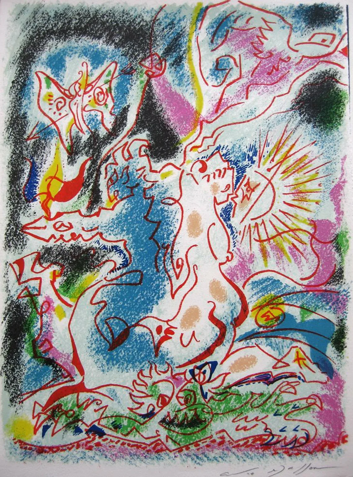 Andre Masson Pencil Signed Original Lithograph 1968, Les incertitudes de Psyche