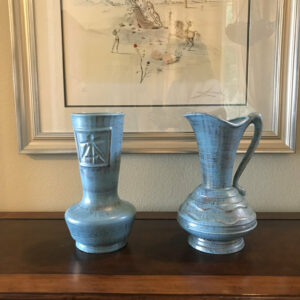 Pair of Blue Pottery Vases, 24kt Gold accents 12"H