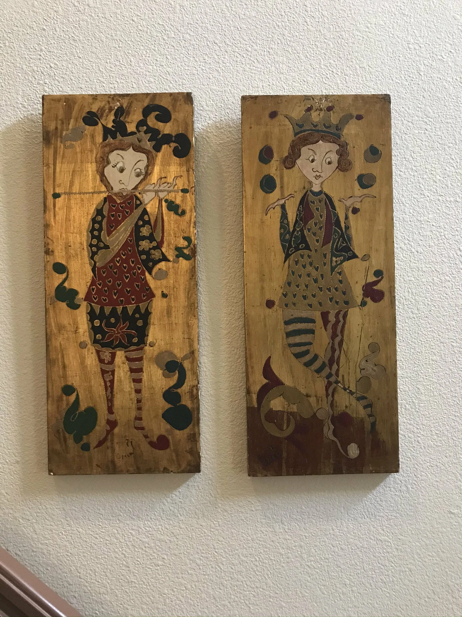 Pair of Signed Folk Art, Sculptural Wall Objects