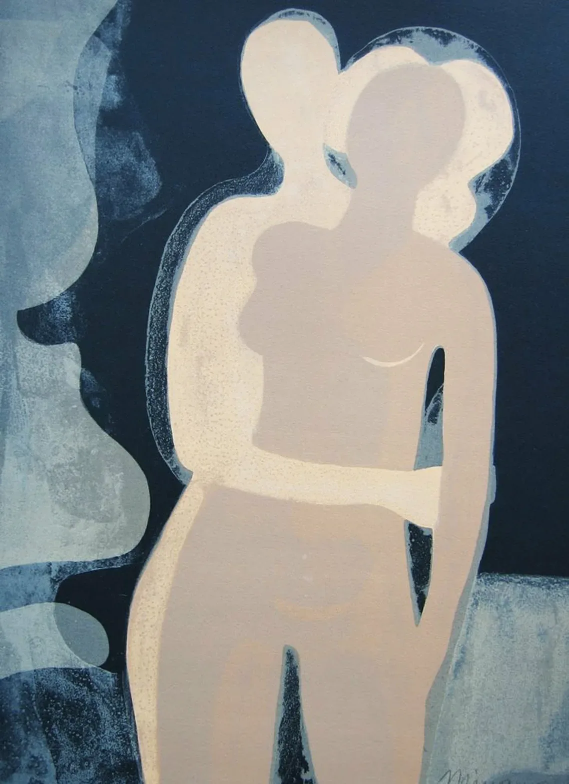 Andre Minaux Pencil Signed Original Lithograph Les amants 1968