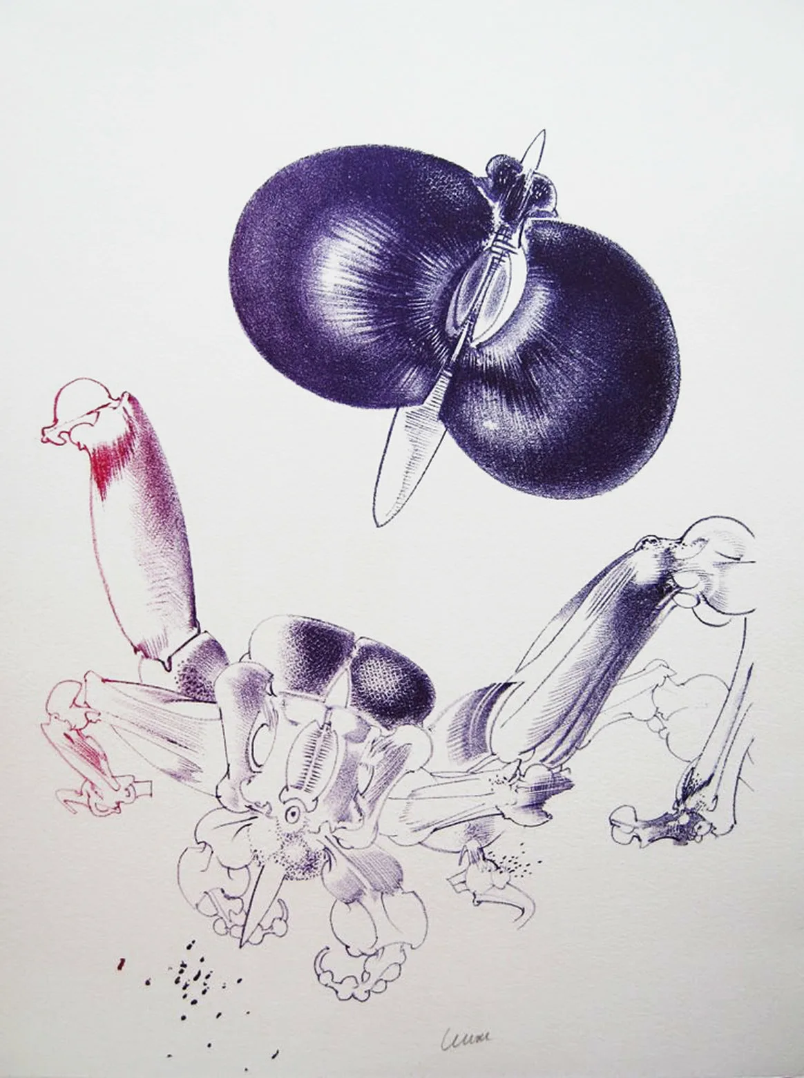 François Lunven, Hand Signed Original Lithograph, Poete aux interstices 1972