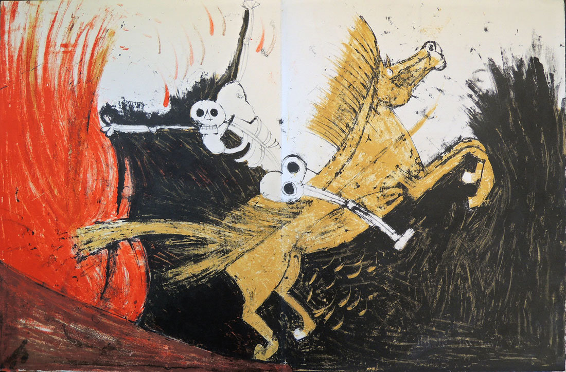 Artist: Rufino Tamayo Country: Mexico Title: Apocalypse of Saint John – 15d Medium: Original Lithograph Marks: Not signed not numbered Paper: Velin form Rives size 12.70 x 19.6 inch Printed: 1959 by Lucien Detruit Provenance: Portfolio Apocalypse of Saint John Ltd Edition 197 / 270 Condition: Very Good Certificate of Authenticity is included. Rufino Tamayo Original Lithograph No.15d  Apocalypse of Saint John 1959. Tamayo was a Mexican Artist his paintings figurative abstraction with surrealist influences.