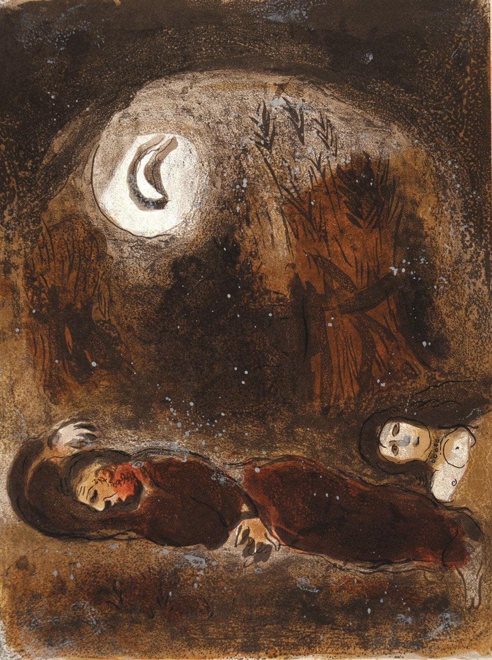 Marc Chagall, Original Lithograph 1960, Drawings for the Bible, Ruth at the feet of Boaz