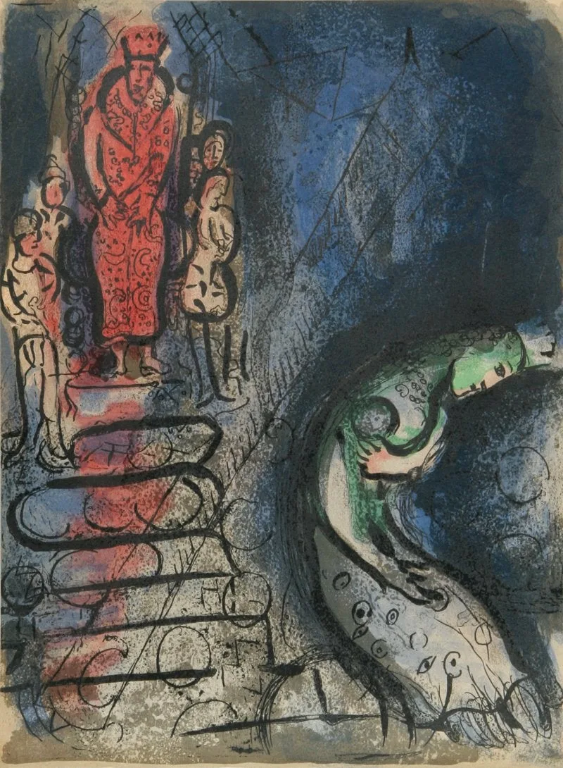 Chagall Lithograph 1960, the Bible, Ahaseurus banishes Vashti