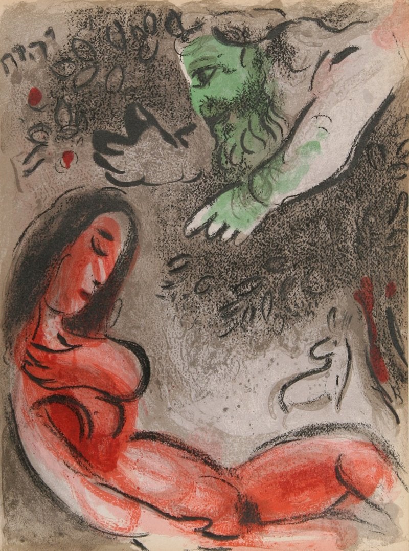 Marc Chagall, Original Lithograph 1960, Drawings for the Bible, Eve incurs God's displeasure