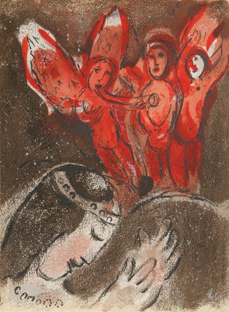 Chagall, Original Lithograph Sarah and the Angels, Bible 1960