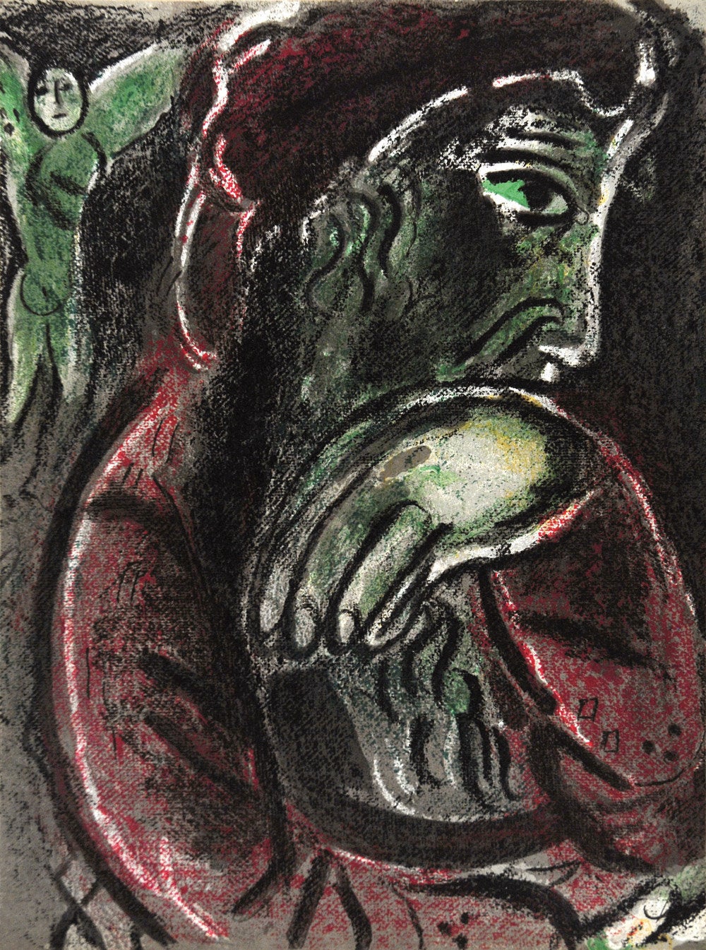 Marc Chagall, Original Lithograph 1960, Drawings for the Bible, Job in despair bible