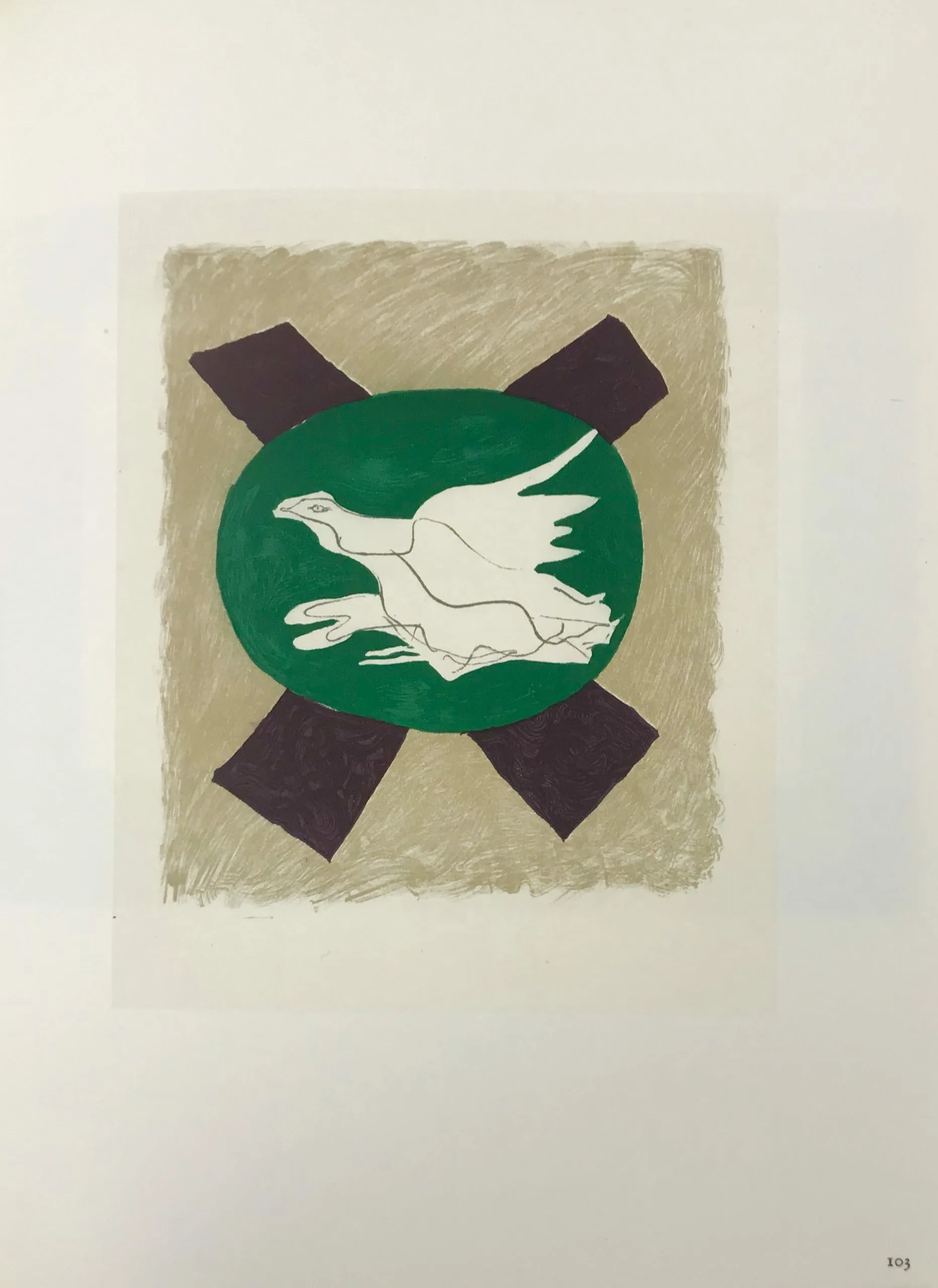 Braque Lithograph "Oiseau sur fond de x" 1963 Mourlot