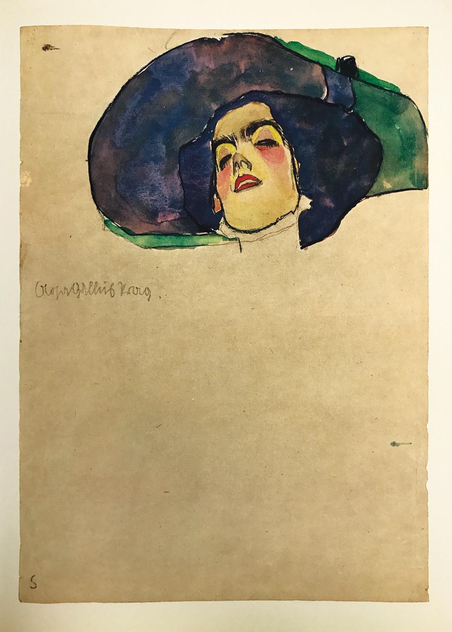 Schiele 1, Lithograph Woman's Head with Wide Brimmed Hat, 1968